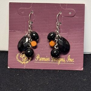Premier Designs Black and Orange Beaded Earrings 1,75 inch